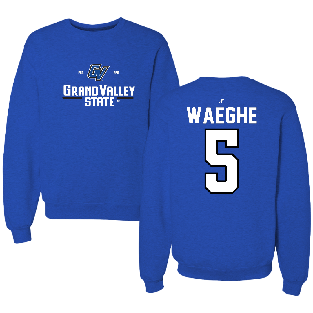 Grand Valley State University Lacrosse Blue General Crewneck - #5 Kylie Waeghe