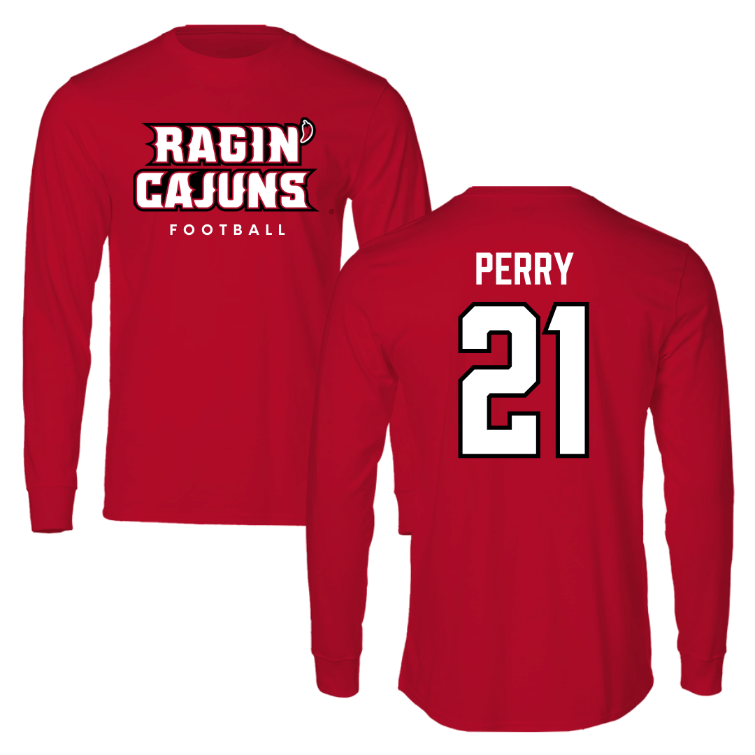 University of Louisiana at Lafayette Football Red Performance Long Sleeve - #21 Zylan Perry