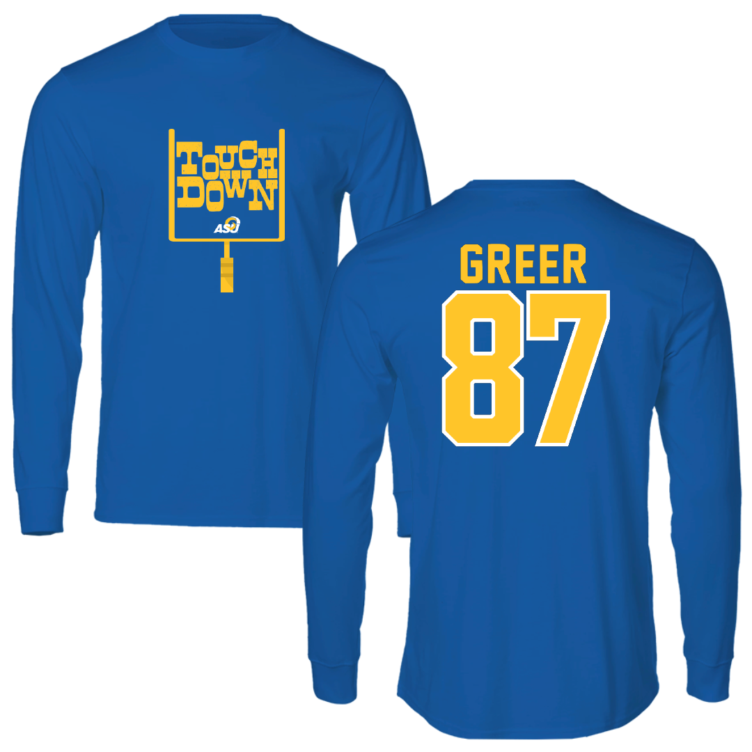 Angelo State University Football Blue Touchdown Long Sleeve - #87 Mekhi Greer