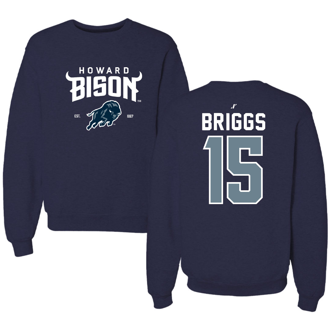 Howard University Football Navy General Crewneck - #15 Savan Briggs