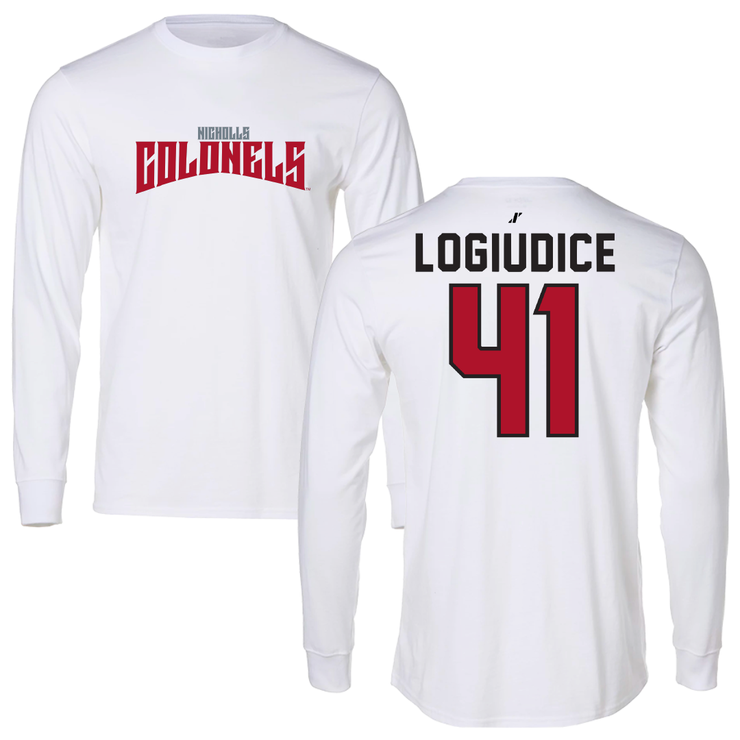 Nicholls State University Football White Classic Long Sleeve - #41 Dominic LoGiudice