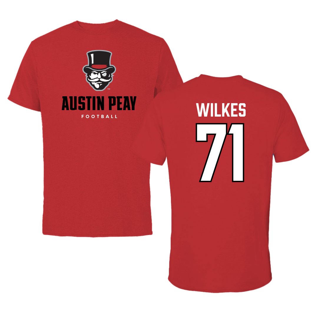Austin Peay State University Football Red Mascot Performance Tee - #71 Harrison Wilkes