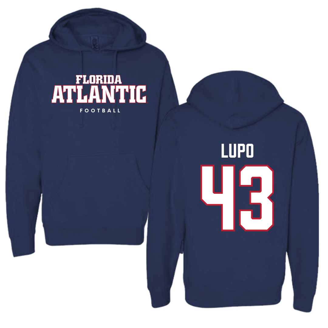 Florida Atlantic University Football Navy Block Hoodie - #43 Logan Lupo