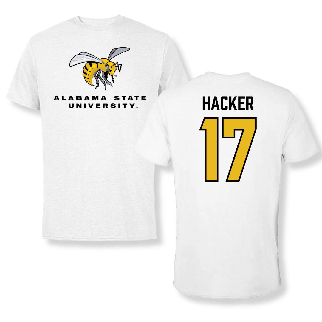 Alabama State University Soccer White Tee - #17 McKinley Hacker