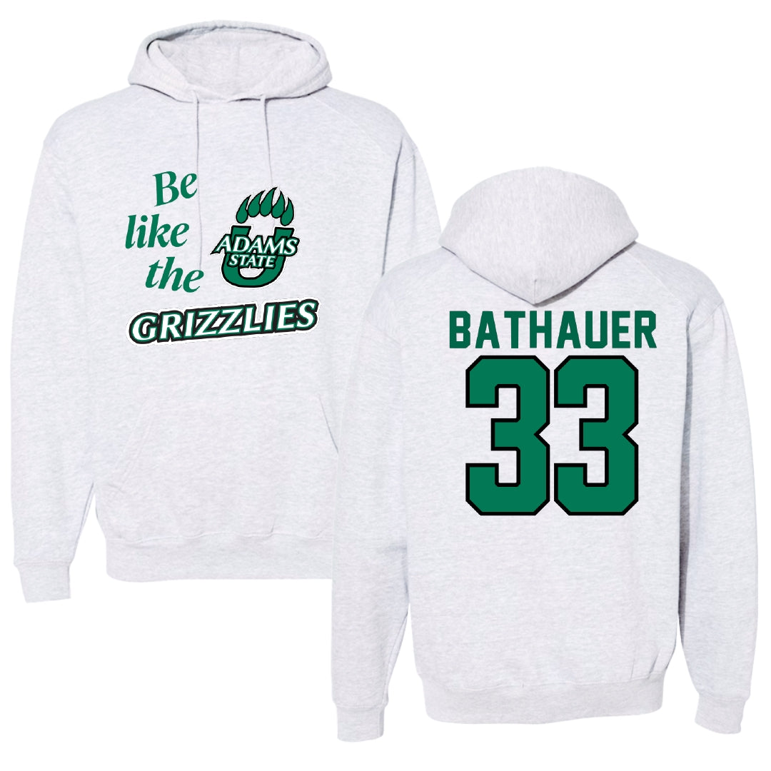 Adams State University Baseball Light Gray Be Like Us Hoodie - #33 Matt Bathauer