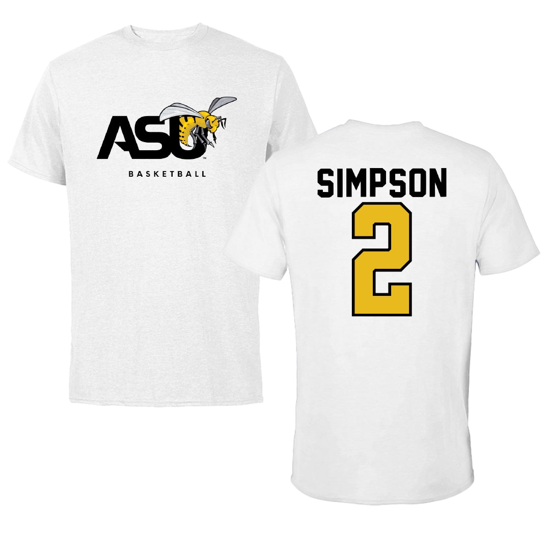 Alabama State University Basketball White ASU Performance Tee - #2 micah simpson