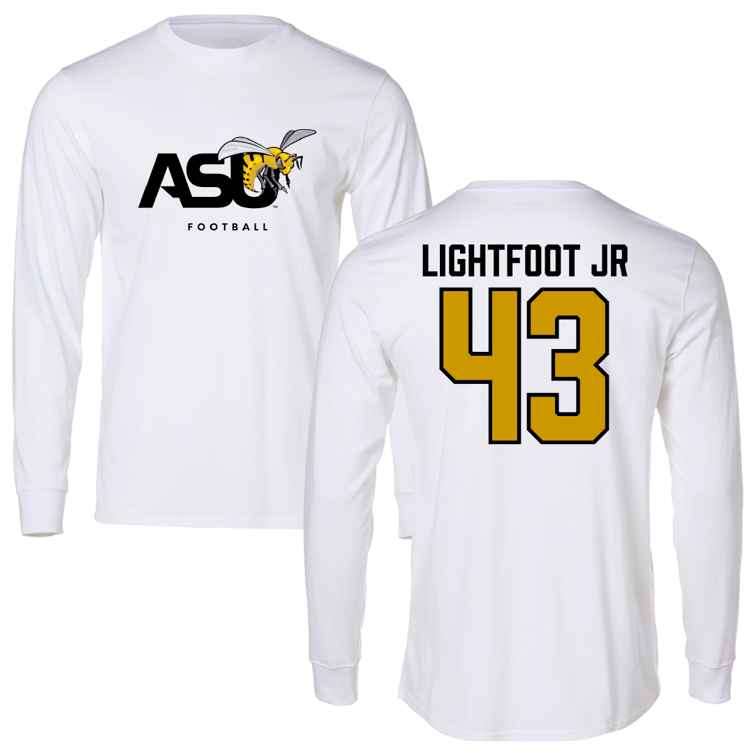 Alabama State University Football White Performance Long Sleeve - #43 Terrell Lightfoot Jr