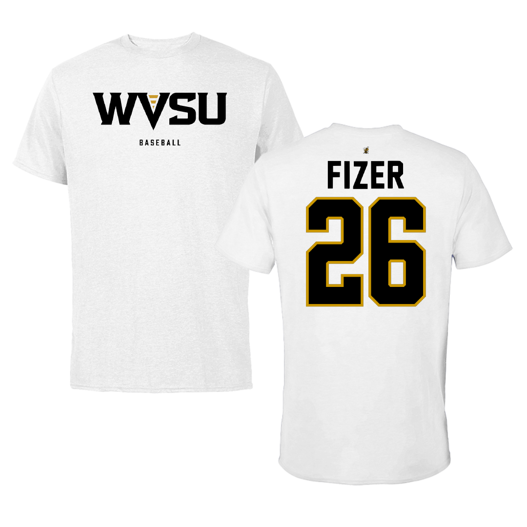 West Virginia State University Baseball White Performance Tee - #26 Connor Fizer