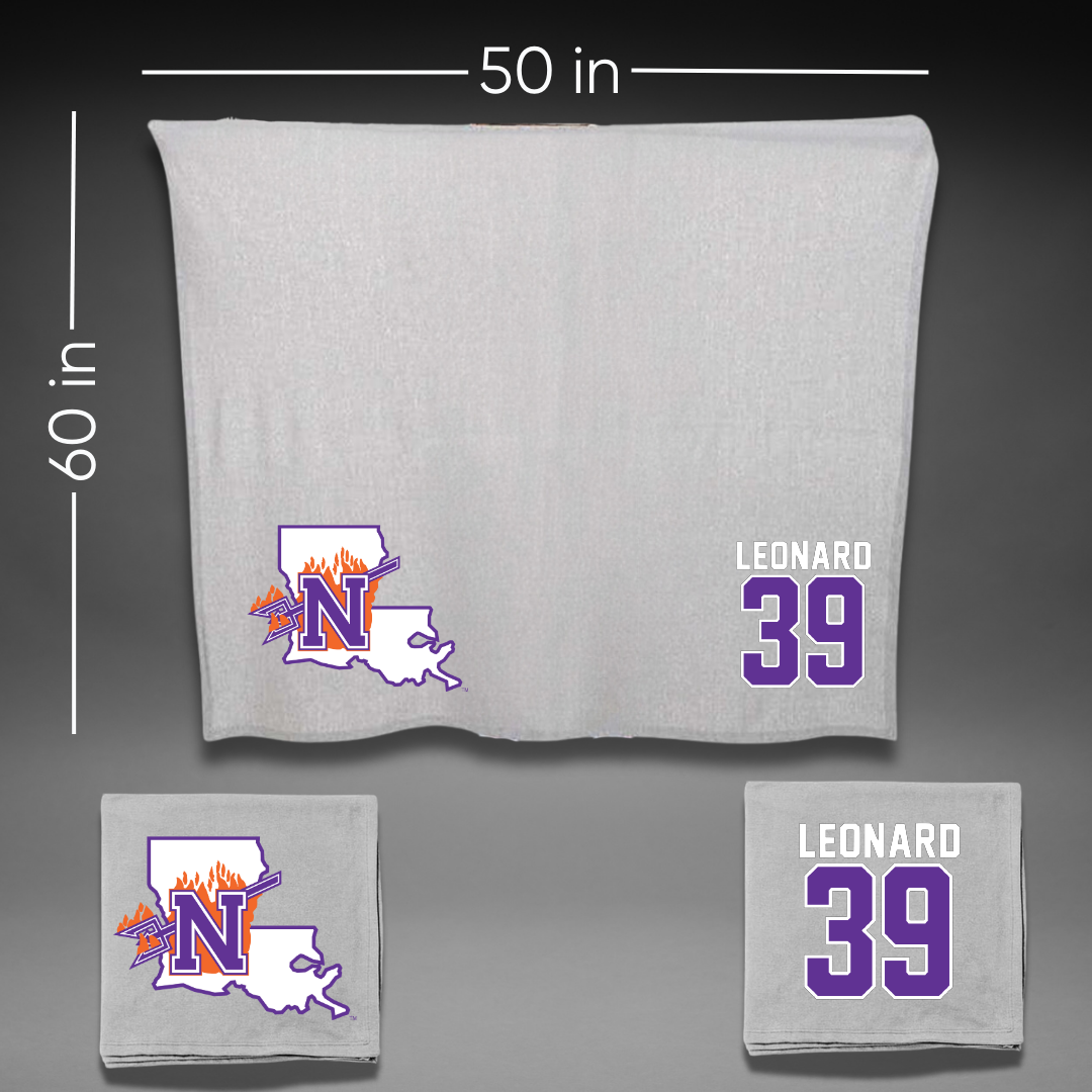 Northwestern State University Baseball Gray Blanket - #39 Brooks Leonard