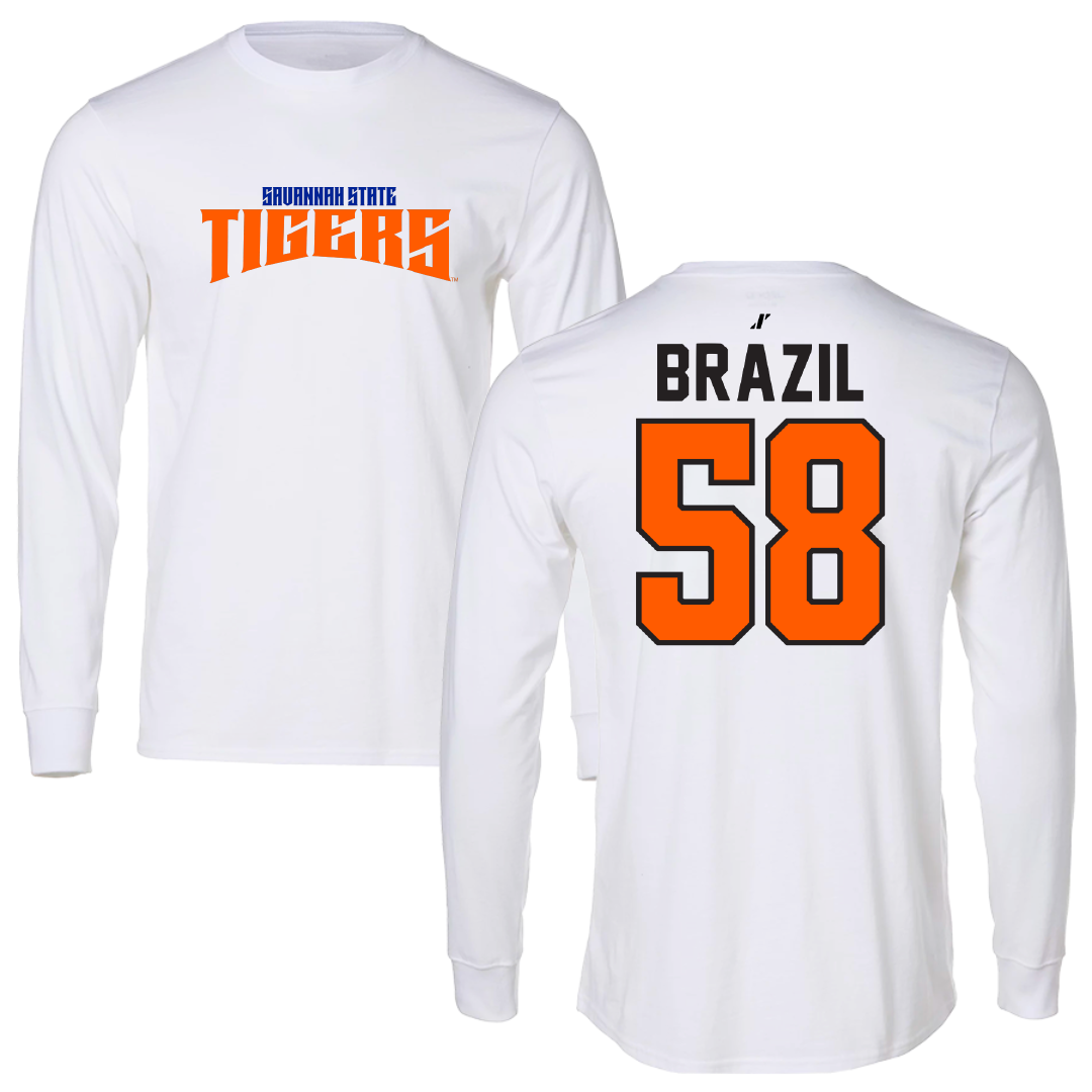 Savannah State University Football White Classic Performance Long Sleeve - #58 Adonis Brazil