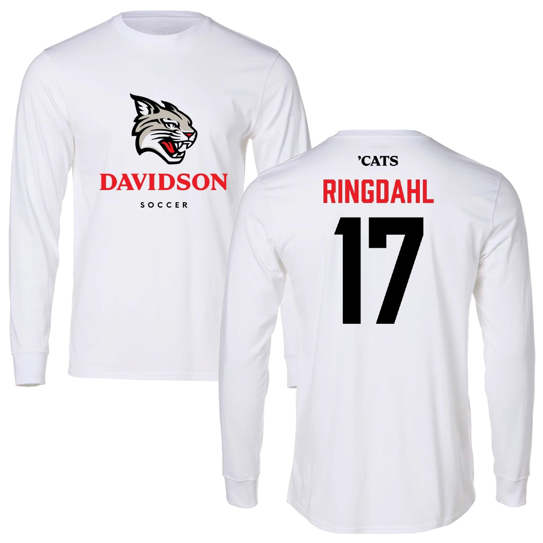 Davidson College Soccer White Performance Long Sleeve - #17 Piers Ringdahl