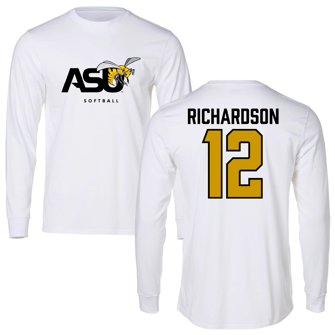 Alabama State University Softball White Performance Long Sleeve - #12 Leah Richardson