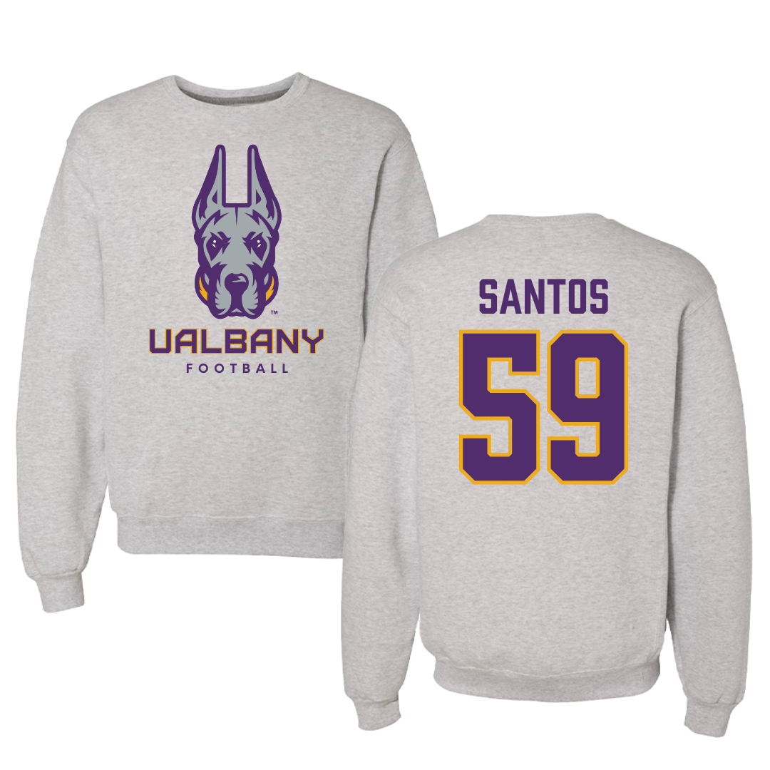 University at Albany Football Gray Crewneck - #59 Kenneth Santos