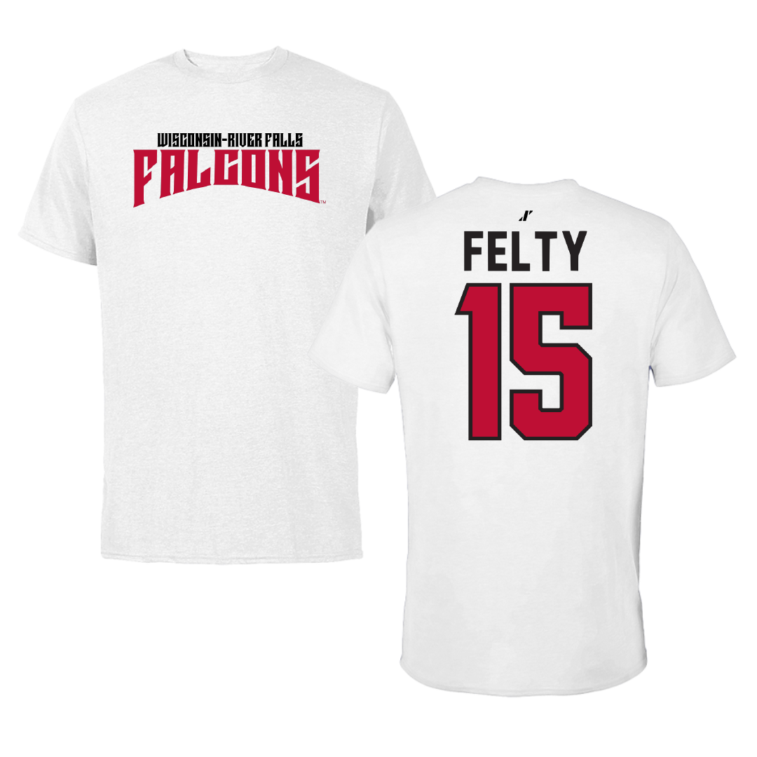 University of Wisconsin-River Falls Soccer White Classic Performance Tee - #15 Elizabeth Felty