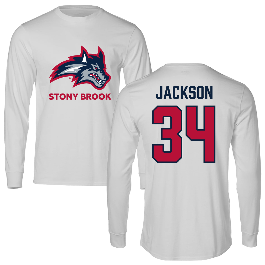 Stony Brook University Baseball Light Gray Performance Long Sleeve - #34 Matt Jackson