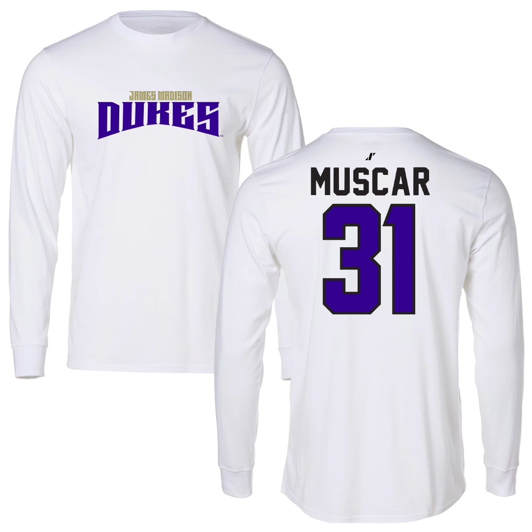 James Madison University Baseball White Classic Long Sleeve - #31 Tyler Muscar