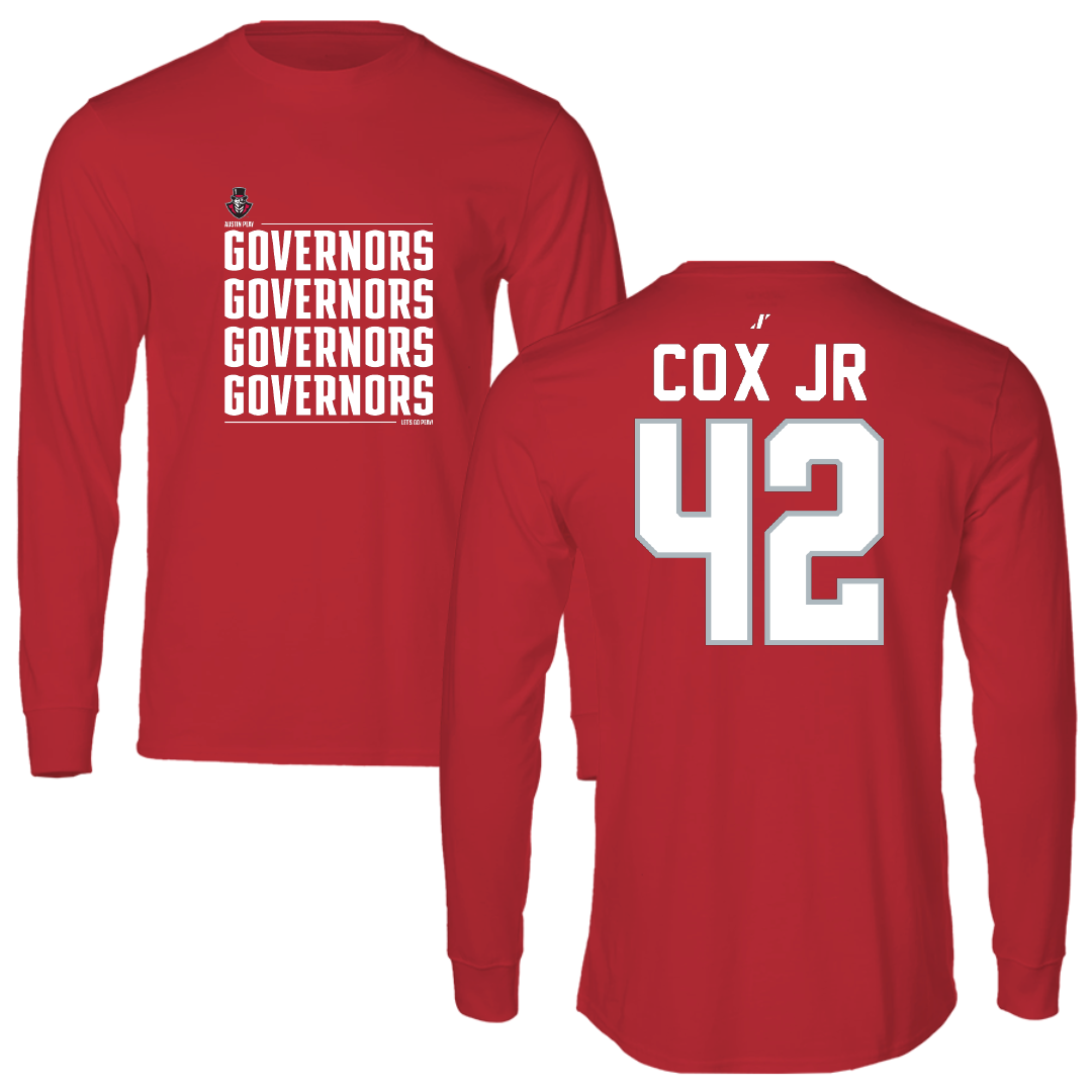 Austin Peay State University Football Red General Performance Long Sleeve - #42 TJ Cox Jr