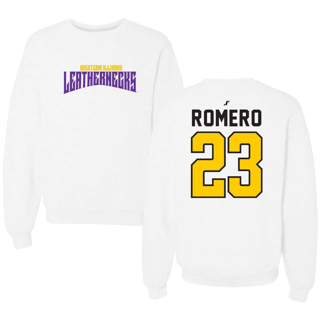 Western Illinois University Baseball White Classic Crewneck - #23 Jorge Romero