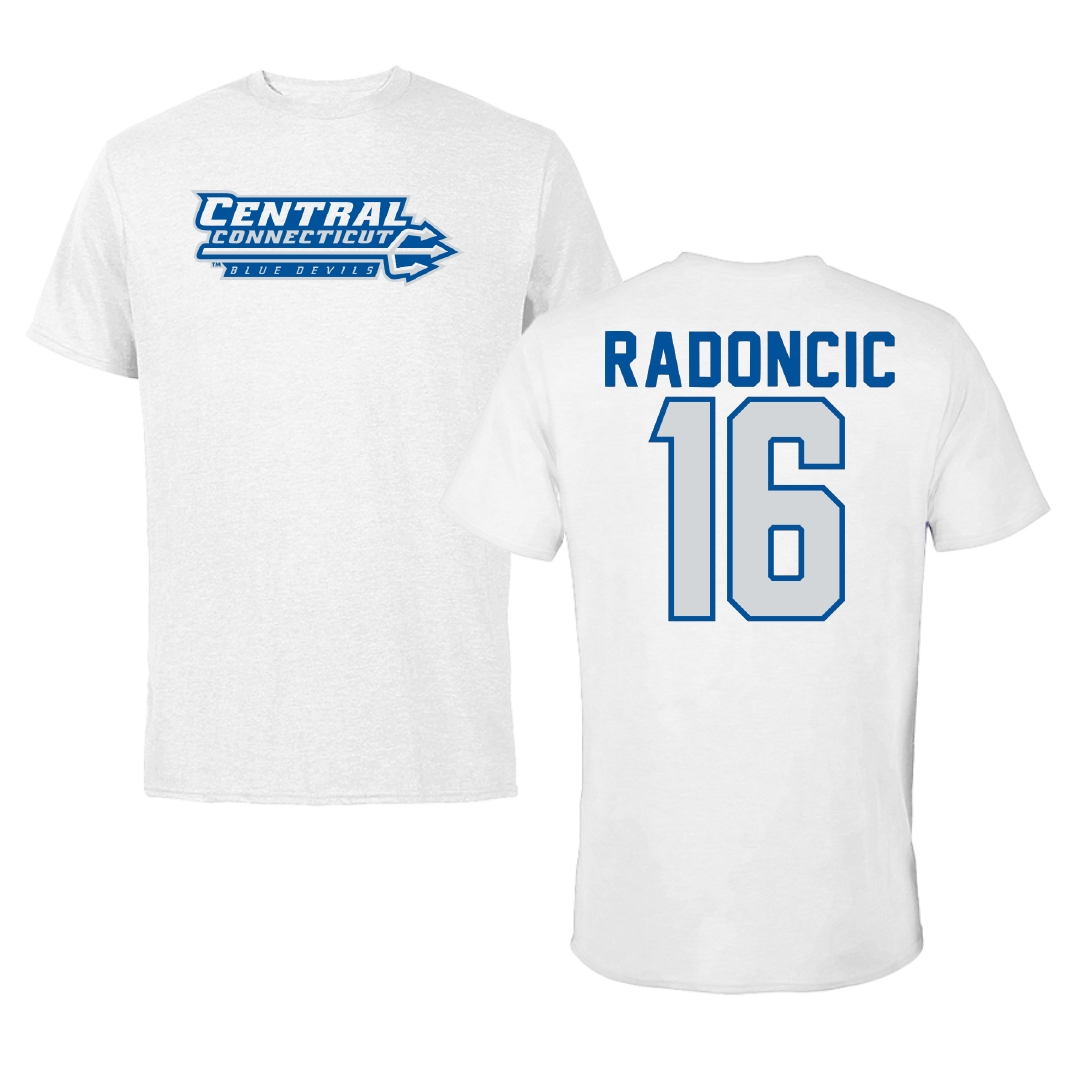 Central Connecticut State University Soccer White Tee - #16 Emma Radoncic
