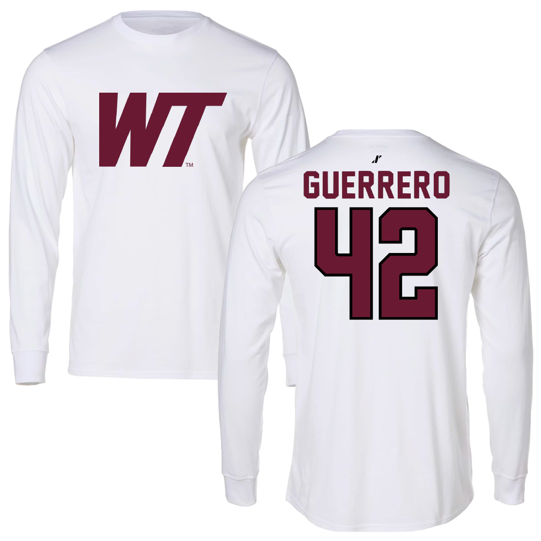 West Texas A&M University Baseball White Long Sleeve - #42 Michael Guerrero