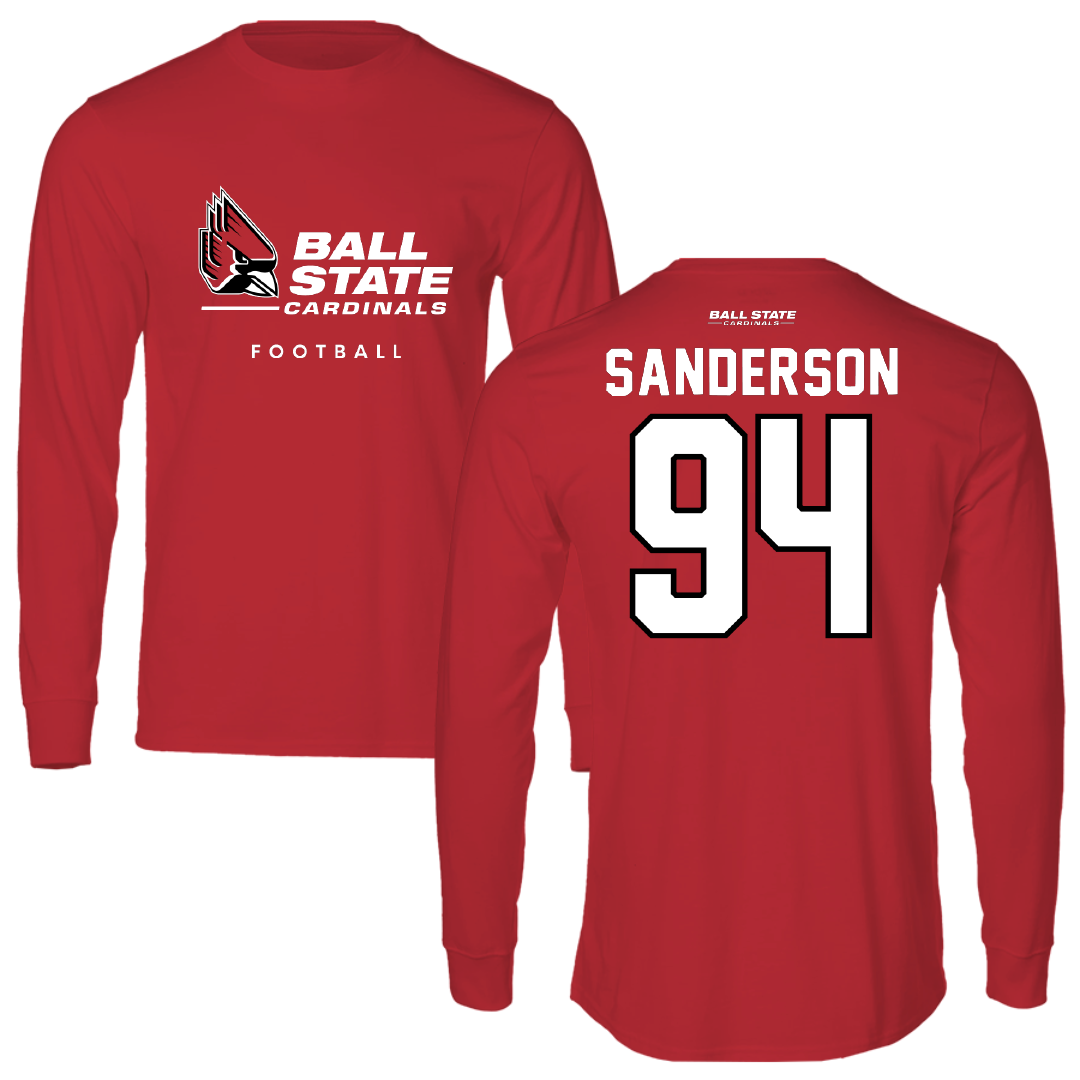 Ball State University Football Red Long Sleeve - #94 Hunter Sanderson
