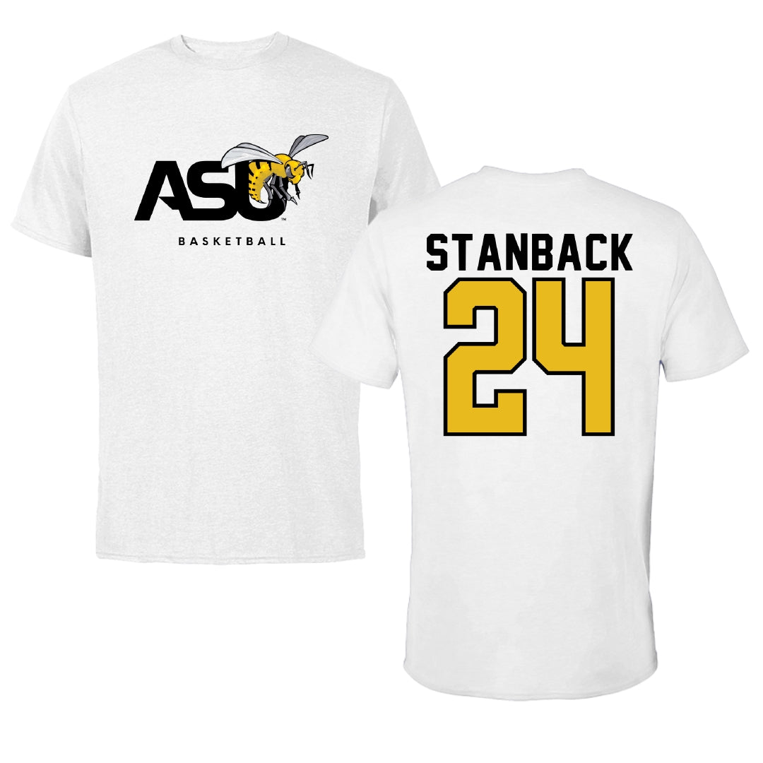 Alabama State University Basketball White ASU Performance Tee - #24 Jerquarius Stanback