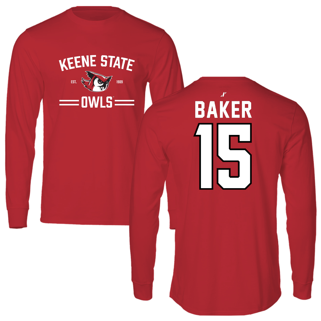 Keene State College Baseball Red General Performance Long Sleeve - #15 Cameron Baker
