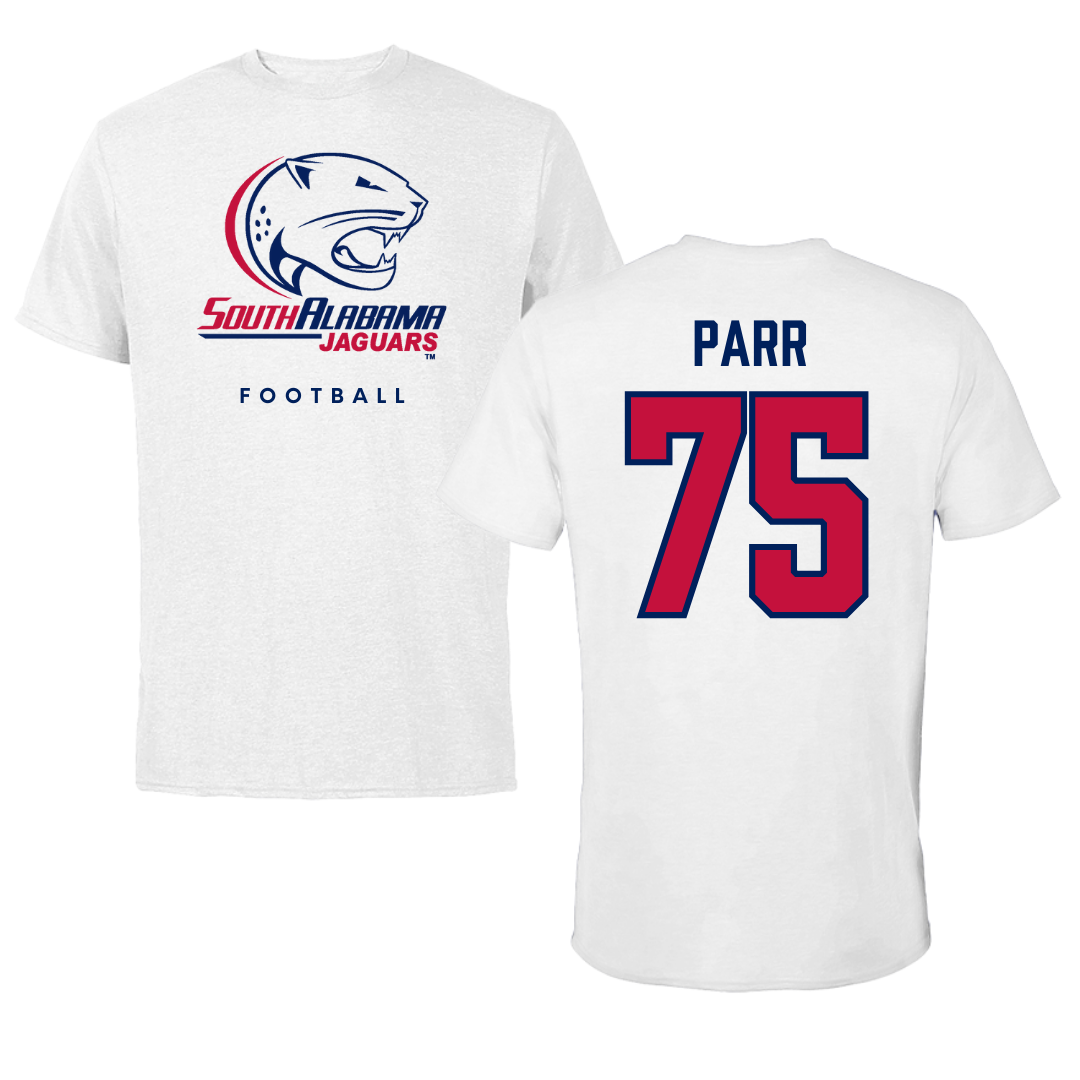 University of South Alabama Football White Performance Tee - #75 Damon Parr