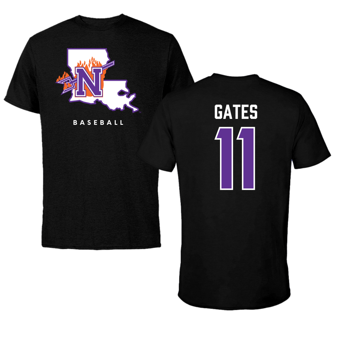 Northwestern State University Baseball Black Block Performance Tee - #11 Grayson Gates