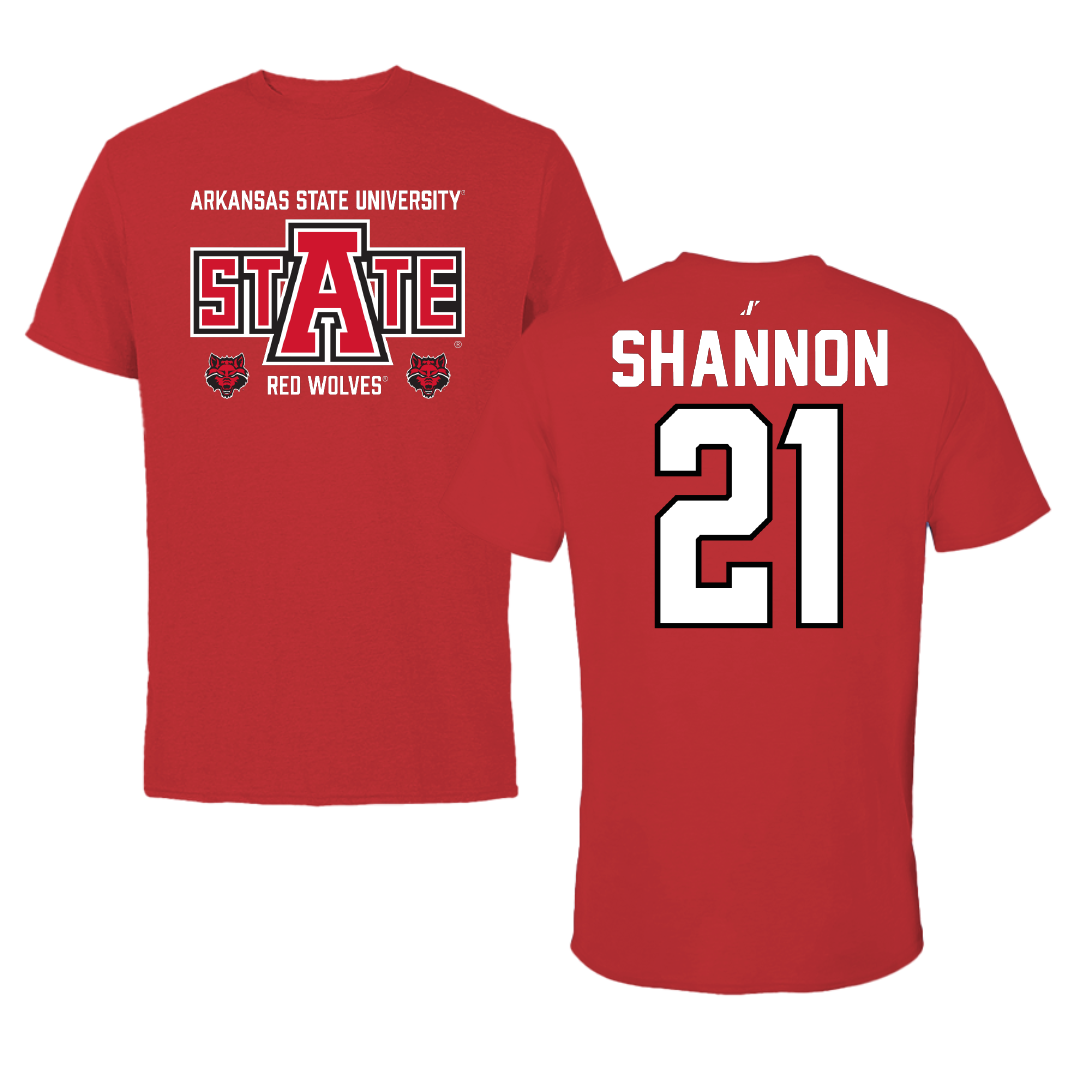 Arkansas State University Basketball Red General Performance Tee - #21 Zyion Shannon