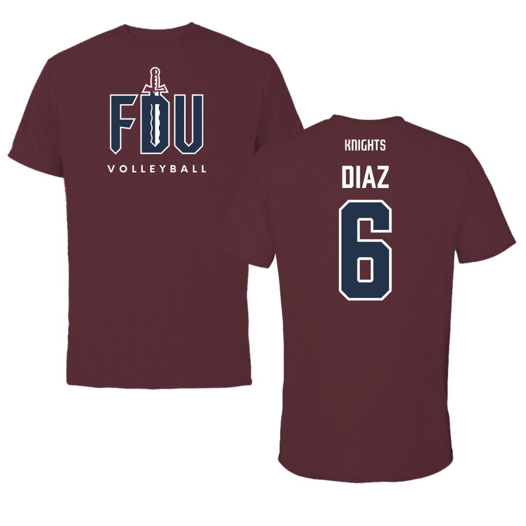 Fairleigh Dickinson University-Metropolitan Campus Volleyball Maroon Performance Tee - #6 Diego Diaz