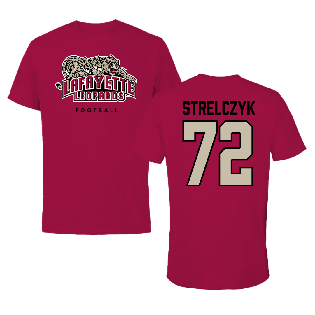 Lafayette College Football Cardinal Tee - #72 Nick Strelczyk