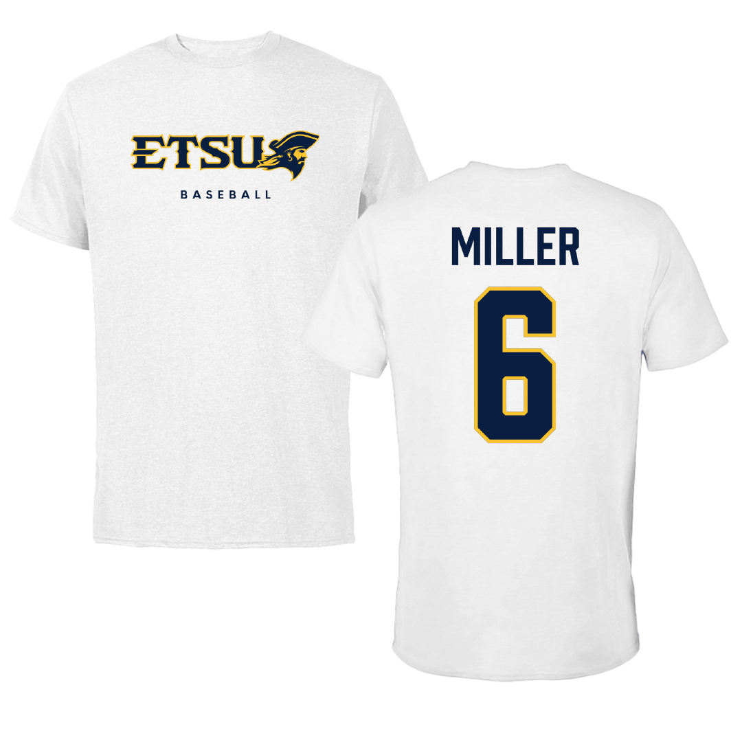 East Tennessee State University Baseball White Performance Tee - #6 Cody Miller
