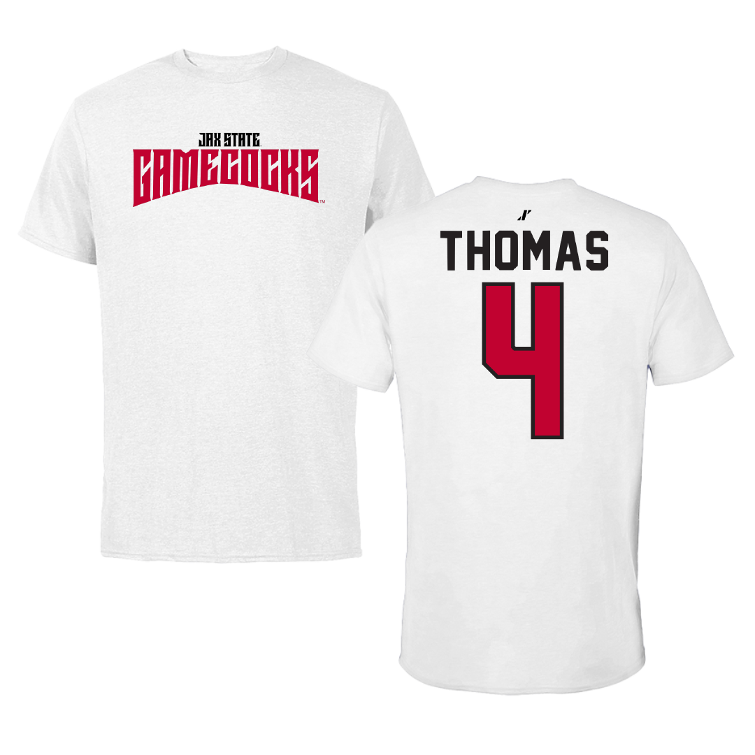 Jacksonville State University Baseball White Classics Performance Tee - #4 Kenskey Thomas