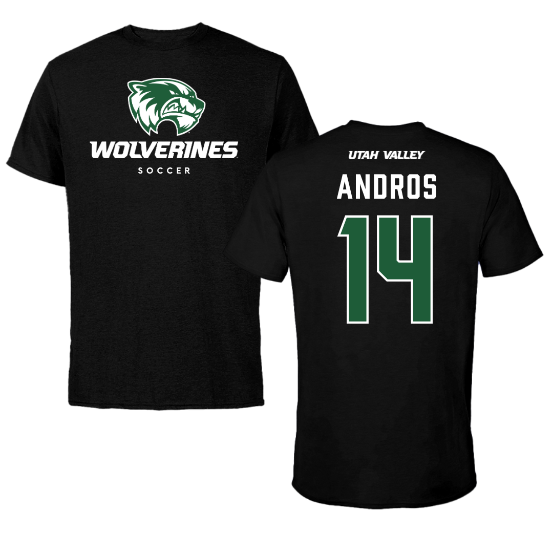 Utah Valley University Soccer Black Mascot Tee - #14 Mark Andros