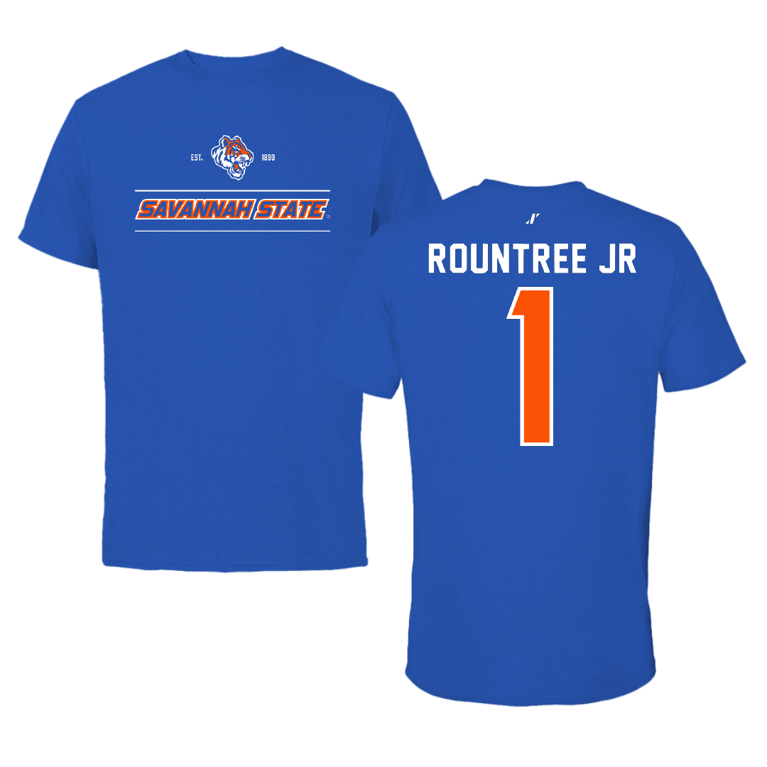 Savannah State University Football Blue General Performance Tee - #1 Tony Rountree Jr