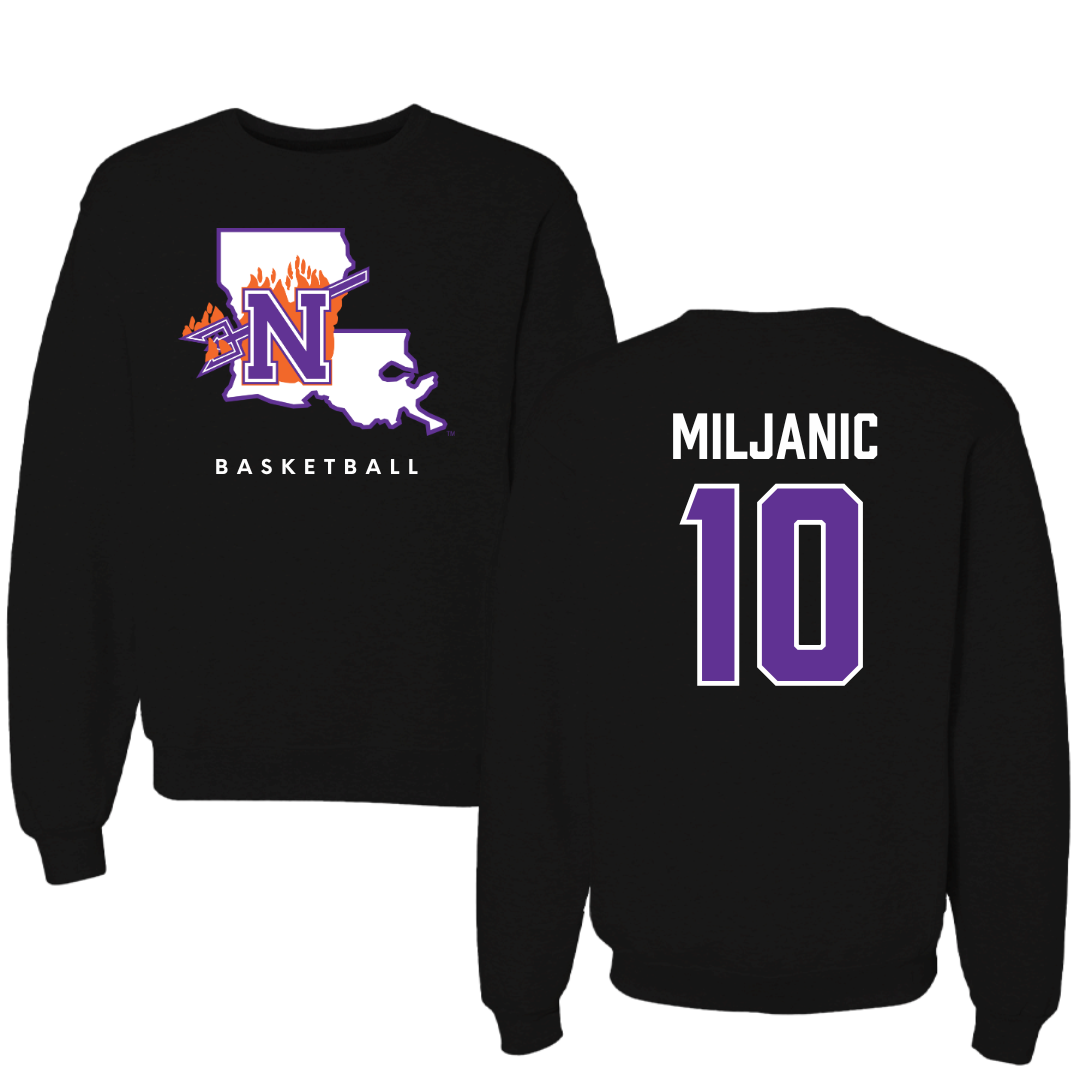 Northwestern State University Basketball Black Block Crewneck - #10 Ivona Miljanic