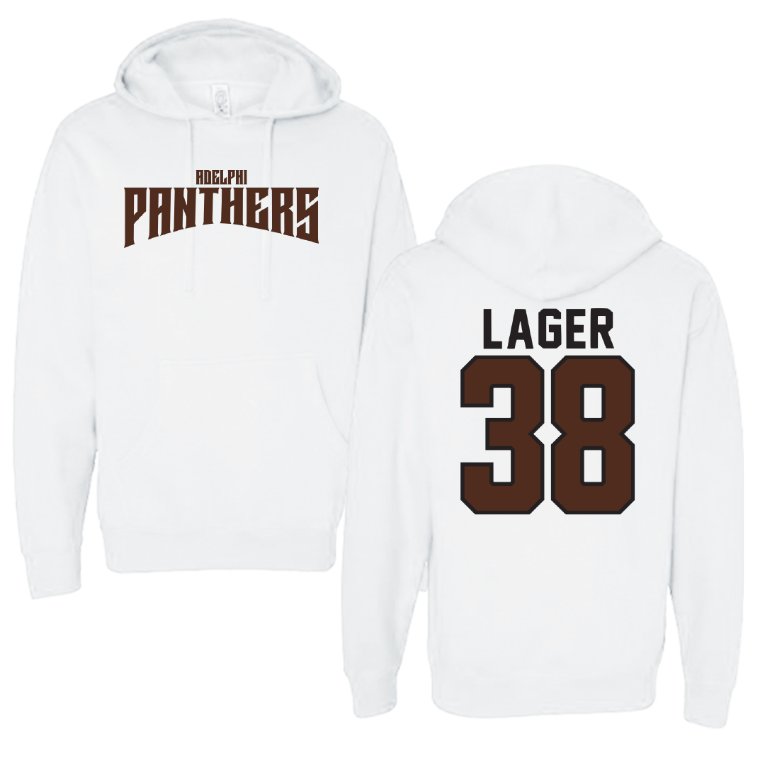Adelphi University Soccer White Classic Hoodie - #38 Ethan Lager