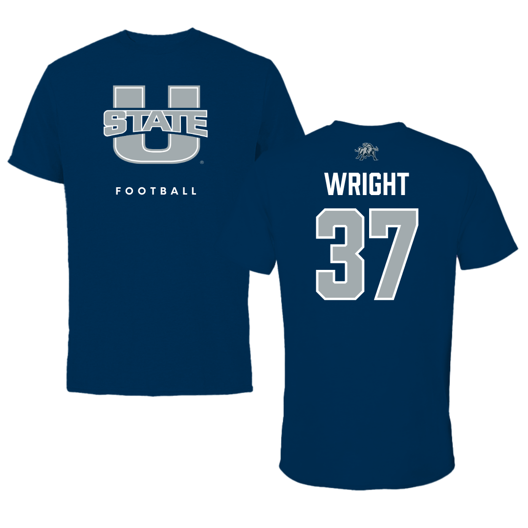 Utah State University Football Navy Performance Tee - #37 Jaeden Wright