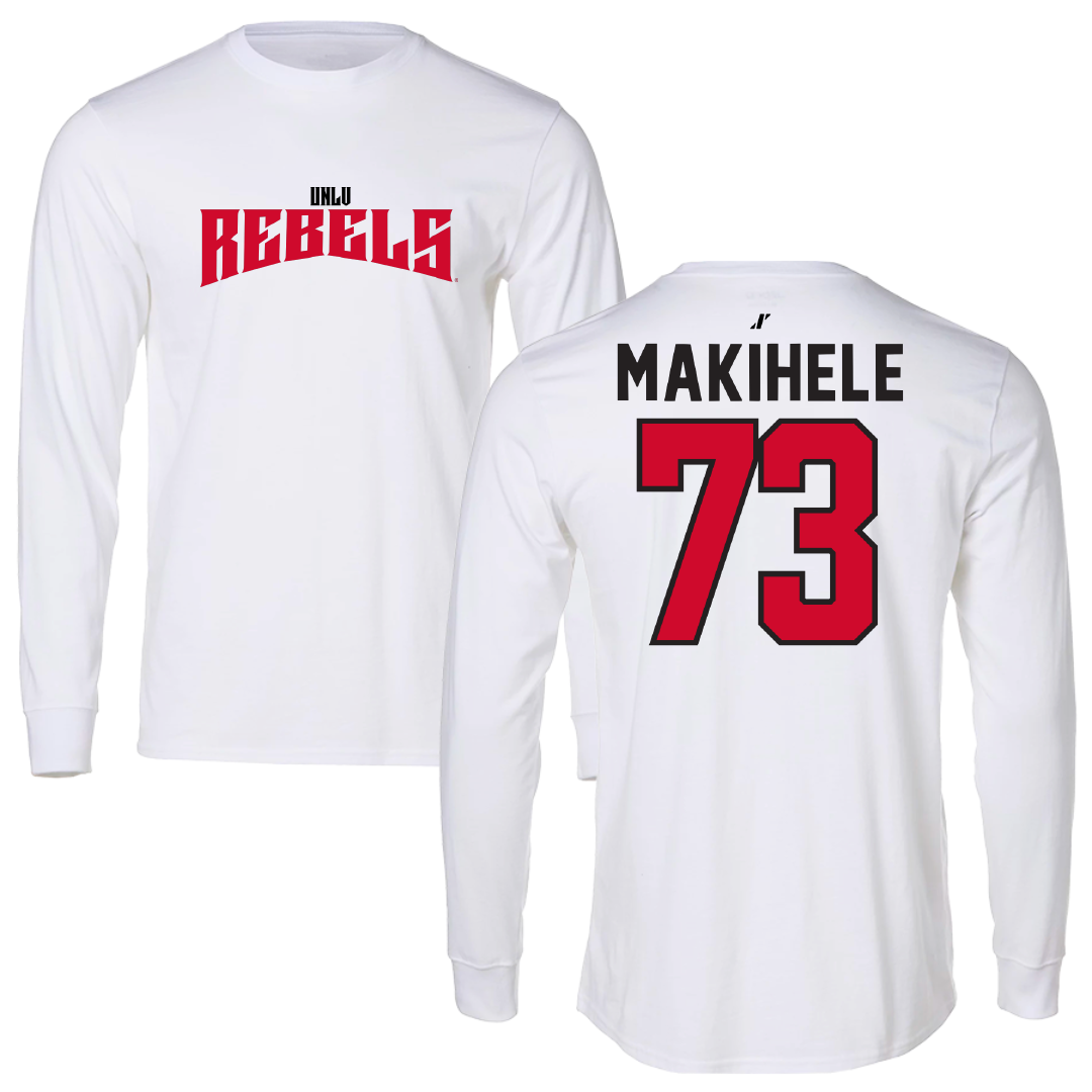 University of Nevada-Las Vegas Football White Classic Long Sleeve - #73 Alani Makihele