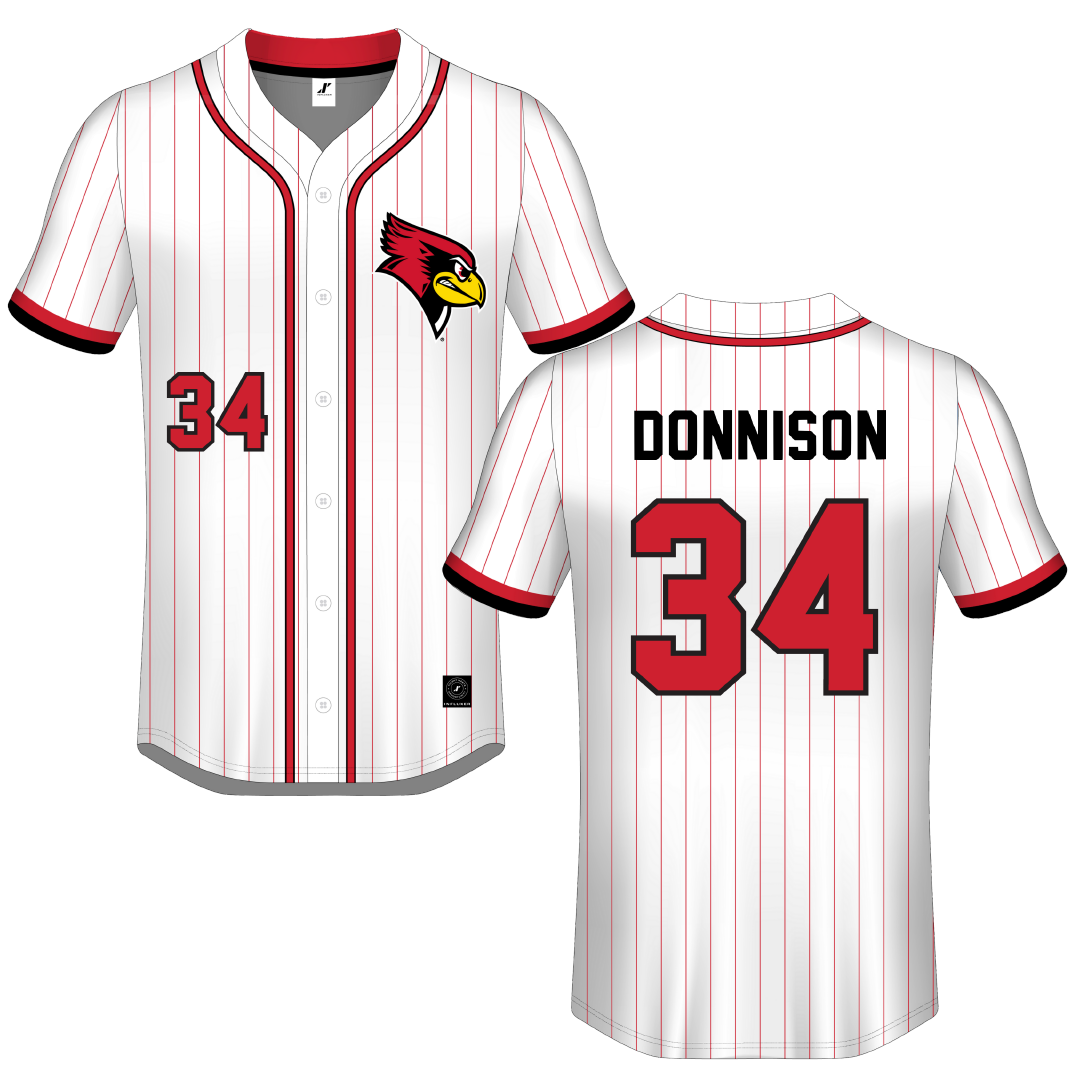 Illinois State University White Pinstripe Button-Down Jersey - #34 Matthew Donnison