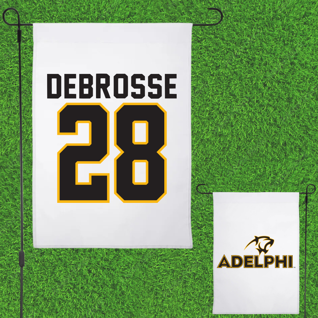 Adelphi University Soccer White Garden Flag - #28 Richard DeBrosse
