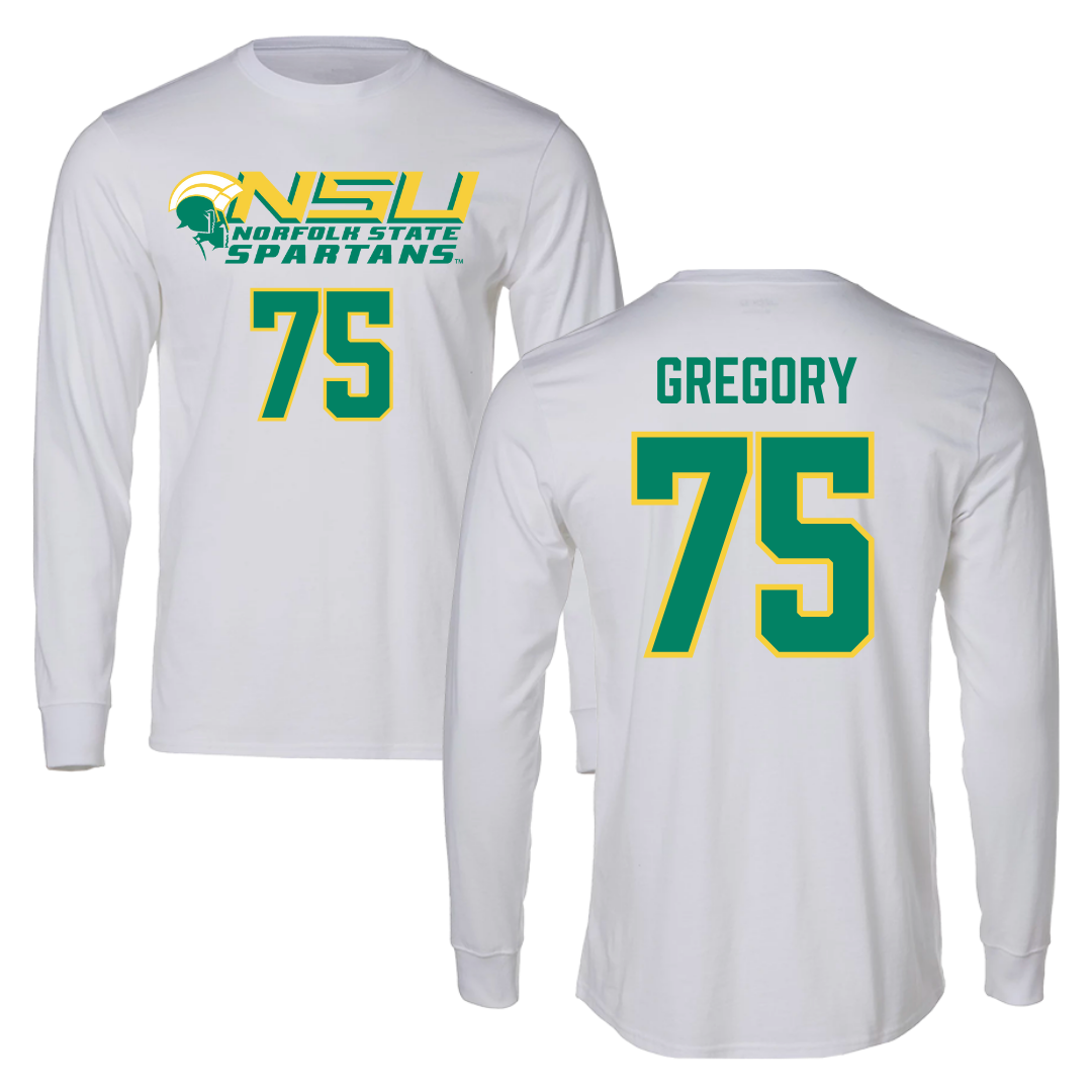 Norfolk State University Football White Performance Long Sleeve - #75 Evan Gregory