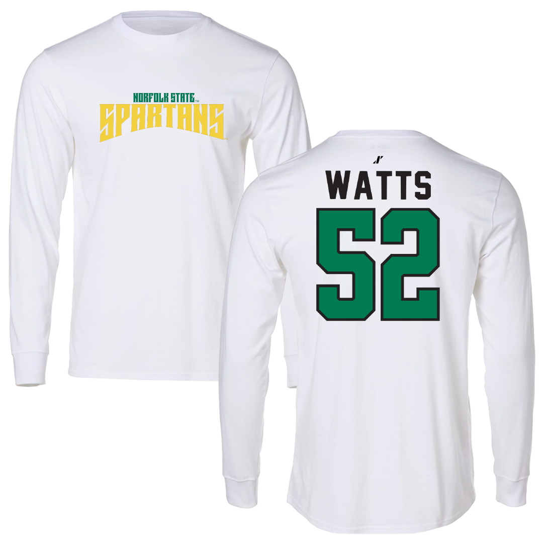 Norfolk State University Football White Classic Long Sleeve - #52 Matthieu Watts