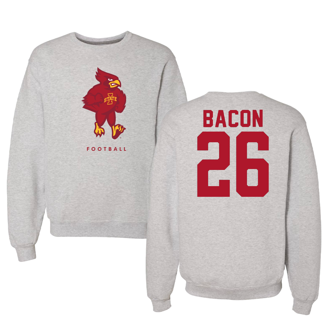 Iowa State University Football Gray Crewneck - #26 Caleb Bacon