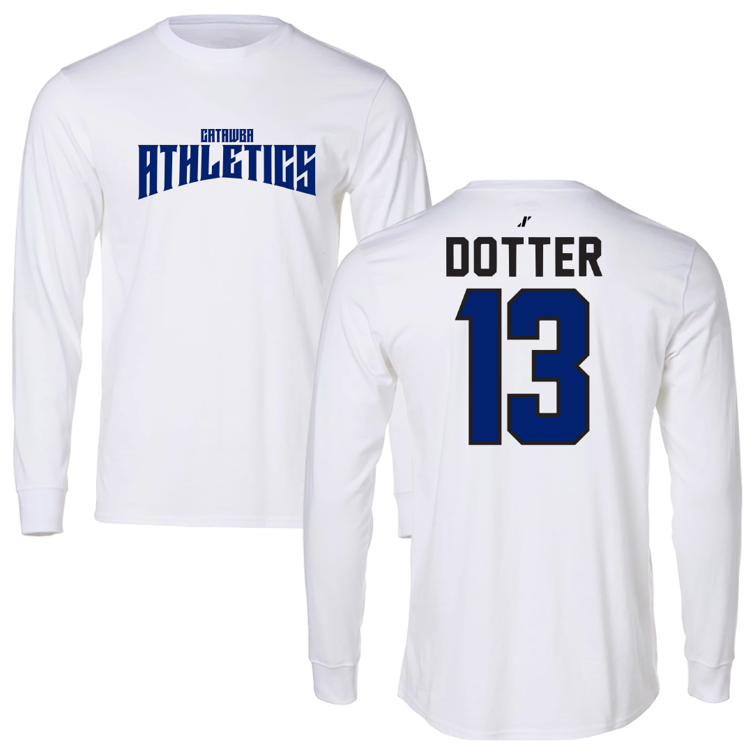 Catawba College Football White Classic Performance Long Sleeve - #13 Dru Dotter