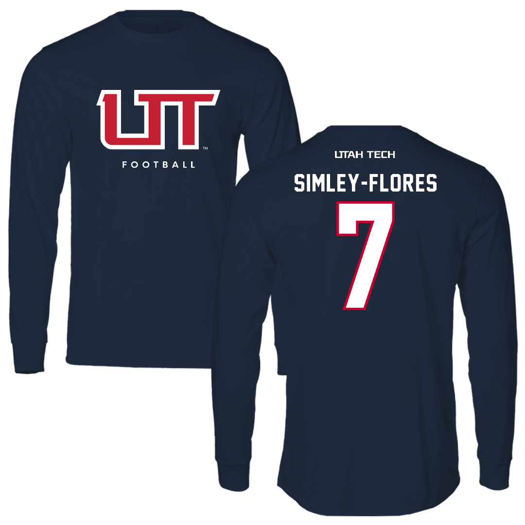 Utah Tech University Football Navy Long Sleeve - #7 Elijah Simley-Flores