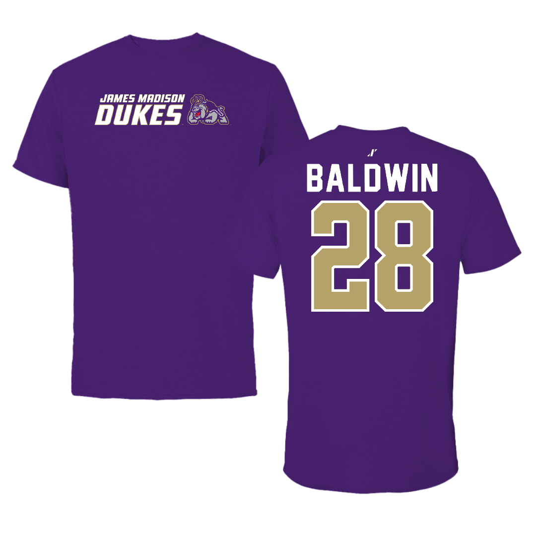 James Madison University Football Purple General Tee - #28 Ke'Marion Baldwin