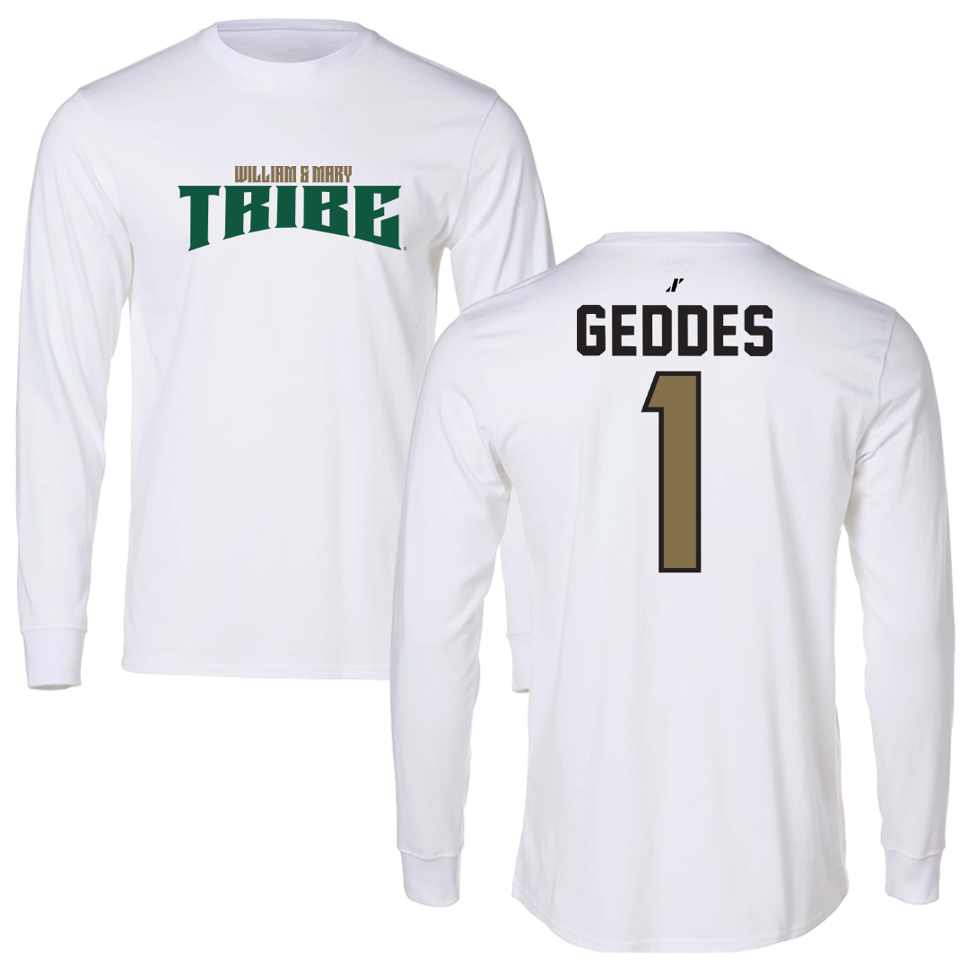William & Mary Basketball White Classic Long Sleeve - #1 Cassidy Geddes