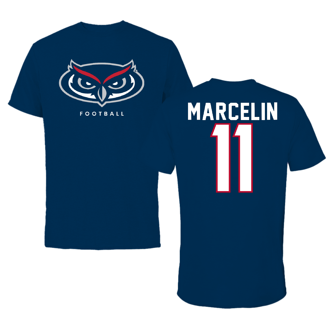 Florida Atlantic University Football Navy Mascot Performance Tee - #11 Gavench Marcelin